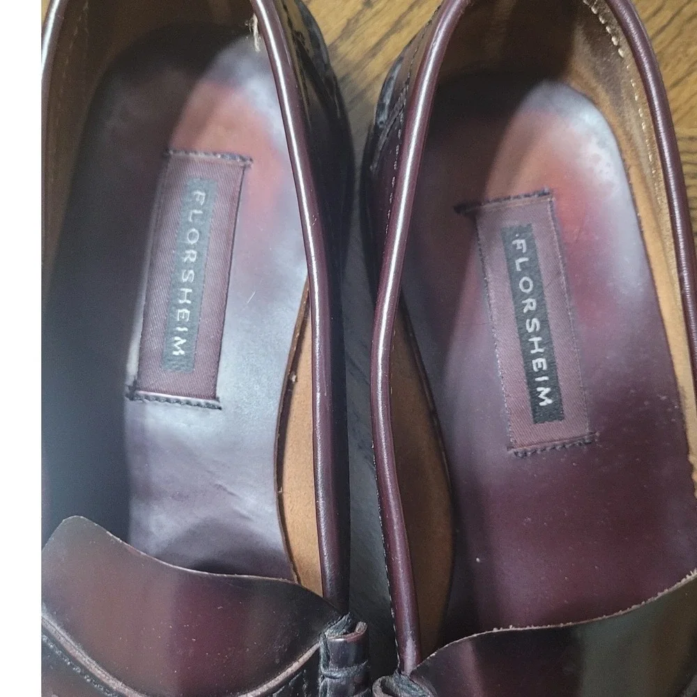 Florsheim Mens Burgundy Leather Penny Loafers Moc Toe Dress Shoes 17058-05 9.5 D